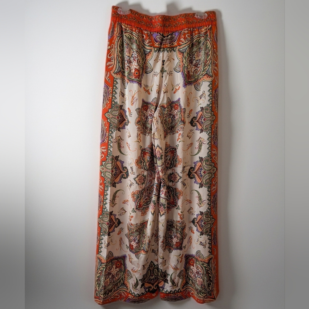 RACHEL ZOE White Orange Satin Wide Leg Pants Small New - Picture 12 of 12